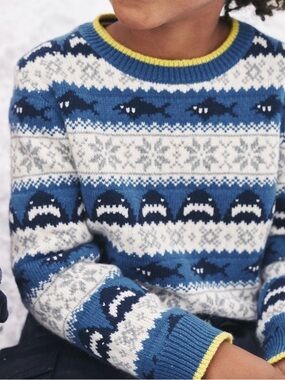 Mini Boden Boys Blue Shark Fair Isle Sweater Size 8/9 years old